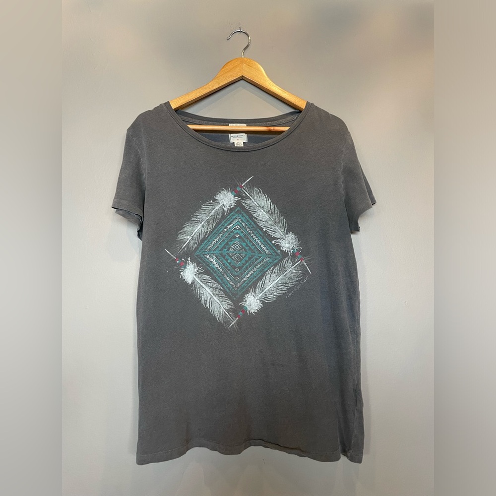 Ralph Lauren Charcoal Short-Sleeve Tee with Teal Feather Diamond Graphic